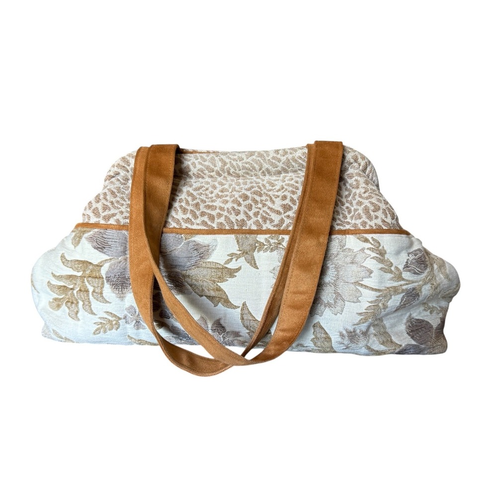 Atenti USA Made Tapestry Tote Bag Floral Animal Print Brown Tan Faux Suede Trim - Picture 4 of 16